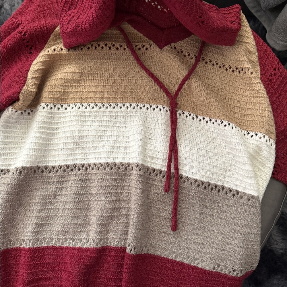 Striped Knit Sweater - Red, Beige, and White